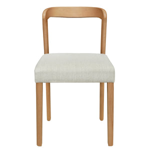 Solid Rubber Wood Dining Chairs (Natural Oak + Beige) Set of 2