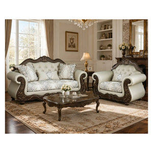 Pierce 2-Piece Traditional Living Room Set, Upholstered Loveseat and Accent Chair with Carved Wood Frame