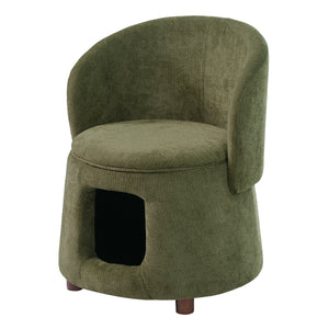 Green Pet Friendly Chair with Hidden Pet Nook and Convertible Stool