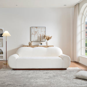 88 in. Round Arm Cloud Curved 3-Seater Modern Upholstered Chenille Sofa, Snow