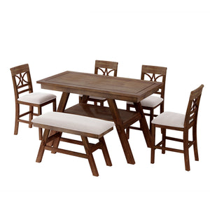 Topmax 6-Piece Wood Counter Height Dining Table Set with Storage Shelf