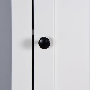 Wooden Bathroom Floor Storage Cabinet With 2 Doors And 6 Shelves - White