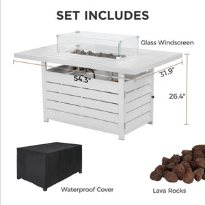 Rectangular Propane Fire Pit Table With Burner, Lava Rock, Waterproof Cover