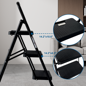 3 Step Ladder Folding Step Stool with Wide Anti-Slip Pedal