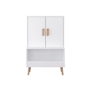 Toy Storage Cabinet With Doors And Open Shelf, Toddler Bookshelf For Playroom - White