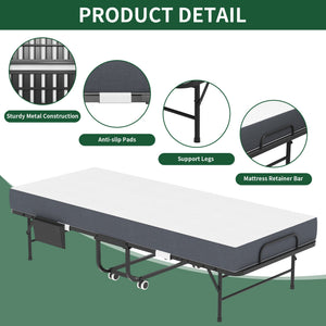 75 Inch Folding Bed with 5" Memory Foam Mattress