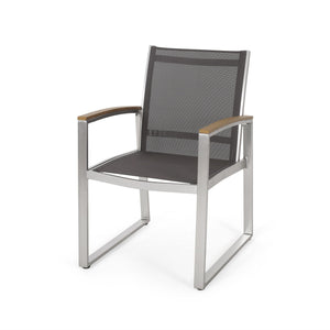 Poetic Outdoor Dining Chair with Faux Wood Arms and Aluminum Frame (Set of 2)