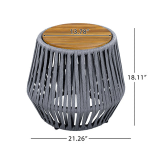 Outdoor Side Table with Rope and Acacia Wood