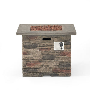 Classic Design Square Fire Pit With Top And 40,000 Btu Heat Output - Stone Gray