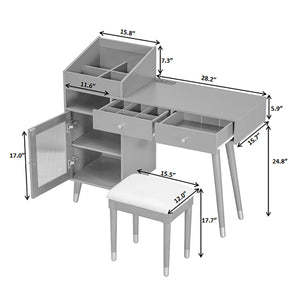 Modern Makeup Vanity Desk With Drawers Cabinet & Charging Port Engineered Wood Space Saving Design For Small Places - Black