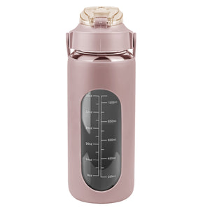 34Oz Glass Water Bottle Sports Water Bottle Motivational Water Bottle Water Intake Tracker Bottle with Straw Time Marker Silicone Sleeve Handle for Gy