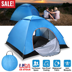 4 Persons Camping Waterproof Tent Pop Up Tent Instant Setup Tent w/2 Mosquito Net Doors Carrying Bag Folding 4 Seasons for Hiking Climbing Adventure F