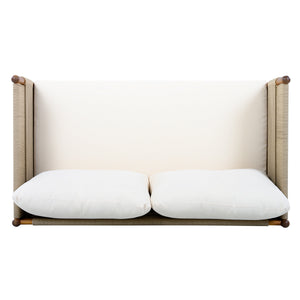 Outdoor Acacia Wood Loveseat with Diamond Rope Weave & Cushions, Teak Finish