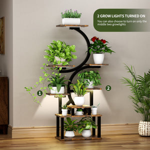 8 Tier Indoor Plant Stand With 5 Grow Lights For Living Room - Rustic Brown