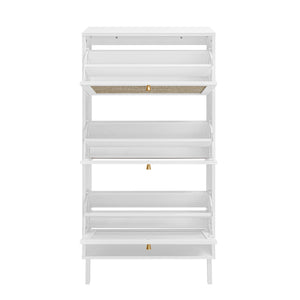 Modern Rattan 3 Door Shoe Rack Cabinet for Entryway