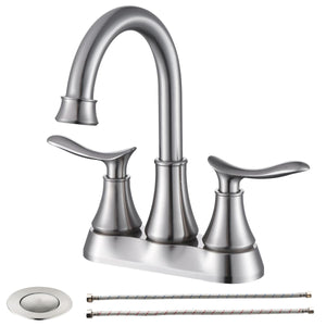 2-Handle 4-Inch Brushed Nickel Bathroom Faucet with Pop-Up Drain
