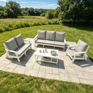 HIPS Loveseat with Cushion, Wood Grain Outdoor Garden Sofa