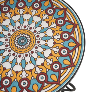 Round Ceramic Outdoor Side Table, Colorful + Black
