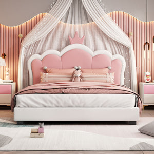 Upholstered Princess Platform Bed With Crown Headboard