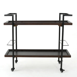 Modern Industrial Bar Cart With Shelving and Casters