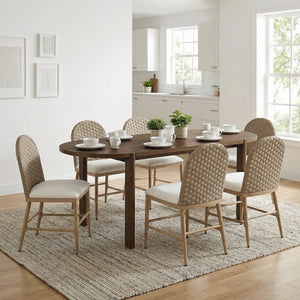 7 Pieces Modern Oval Dining Set, Rustic Farmhouse Solid Wood Kitchen Table Set for 6