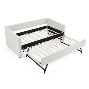 Upholstered Daybed With Trundle With Vertical Stripes