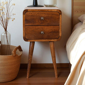 Soli Wood Mini Chestnut Curved Nightstand, 2-Drawers