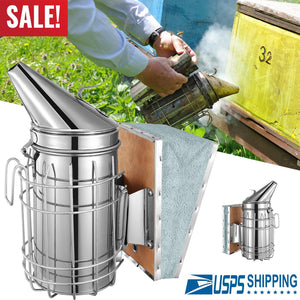 Bee Hive Smoker 11-Inch Heavy Duty Stainless Steel with Metal Heat Shield Storage Hook Beekeeping Equipment Tool