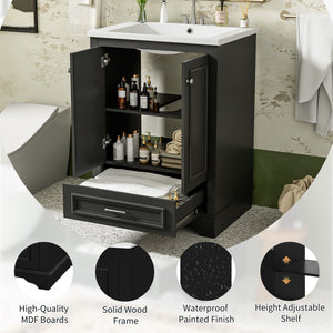 Bathroom Vanity With Ceramic Sink Combo, Modern Freestanding Storage Cabinet With Silver Handles