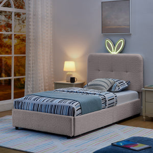 Twin Size Kids Upholstered Bed with Oversized Rabbit Ear Headboard