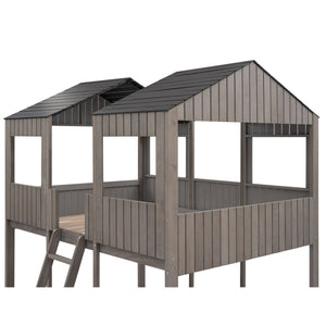 Bunk Bed With Roof, Window, Guardrail, Ladder