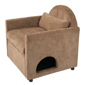 Coffee Pet Friendly Accent Chair with Hidden Pet Nook