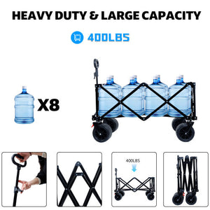 Foldable Wagon with Extended Tailgate and Large All-Terrain Wheels