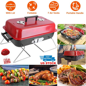 Portable Charcoal Grill OutdoorÊTabletop Grill Small Barbecue Smoker Folding BBQ Grill with Lid for Backyard Camping Picnics Beach