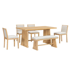Dining Set With Rectangular Table, 4 Upholstered Chairs & 1 Padded Bench