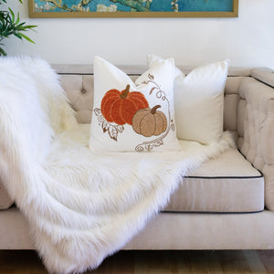 Embroidered Harvest Pumpkin Pillow – Autumn Harvest Accent Cushion