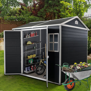 8x4ft Outdoor Resin Garden Shed with Floor and 2 Windows