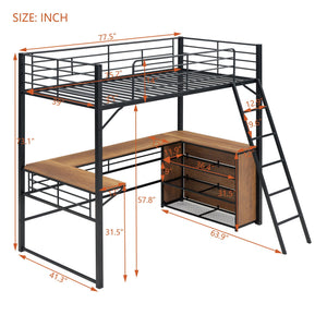 Loft Bed & 3 Layers Of Shelves And L-Shaped Desk