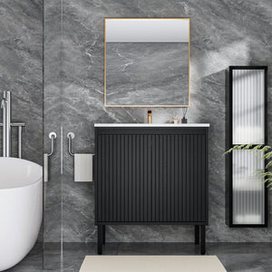 Bathroom Vanity With Ceramic Sink, Floor-Standing Design, Soft-Closing Drawers