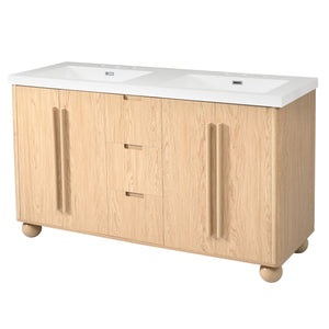 Double Sink Bathroom Vanity With Sinks, Soft Close Doors & 3 Drawers - Wood