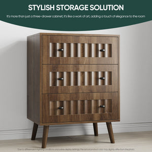 3 Drawer Dresser, Storage Cabinet With Vertical Grooves For Bedroom - Walnut