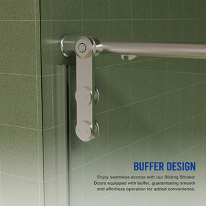 Frameless Shower Door, Sliding Shower Door, Premium 5 / 16" (8 Mm) Thick Tempered Glass Shower Enclosure With Towel Bar, Double Side Easy Clean Coat, Finished With Buffer