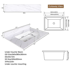 Bianco Carrara Venato Marble Vanity Top With Pre Drilled Faucet Hole And Undermount Sink