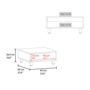 Coffee Table 1 Shelf, 4 Legs - Black