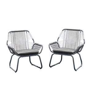 Set of 2 Woven Rattan Outdoor Club Chairs with Cushions
