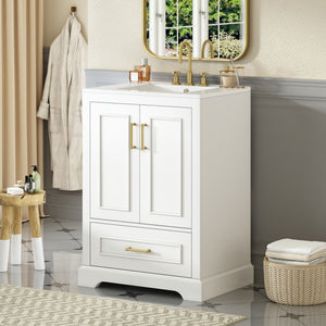 Bathroom Vanity With Sink, 1 Divided Drawer And 2 Soft Close Doors With Double Shelf