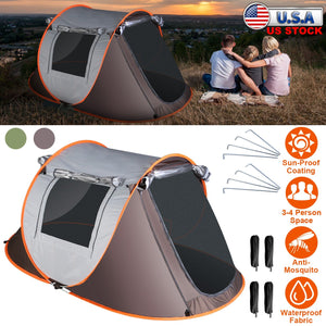3-4 Person Pop Up Tent Automatic Setup Camping Tent Waterproof Instant Setup Tent with 2 Mosquito Net Windows Carrying Bag for Hiking Climbing Adventu