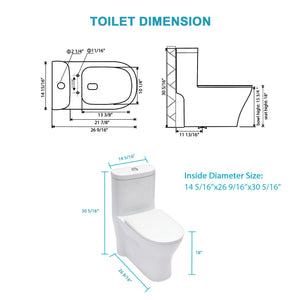 1 Piece Toilet For Bathroom, Dual Flush 1.22/1.6 Gpf, Soft Closing Seat - White