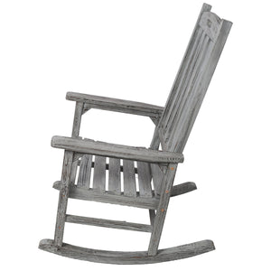 Wooden Oversized Porch Rocker Chair With Wide Seat and Tall Backrest
