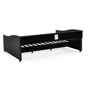 Upholstered Tufted Daybed With 2 Drawers, Waved Arms